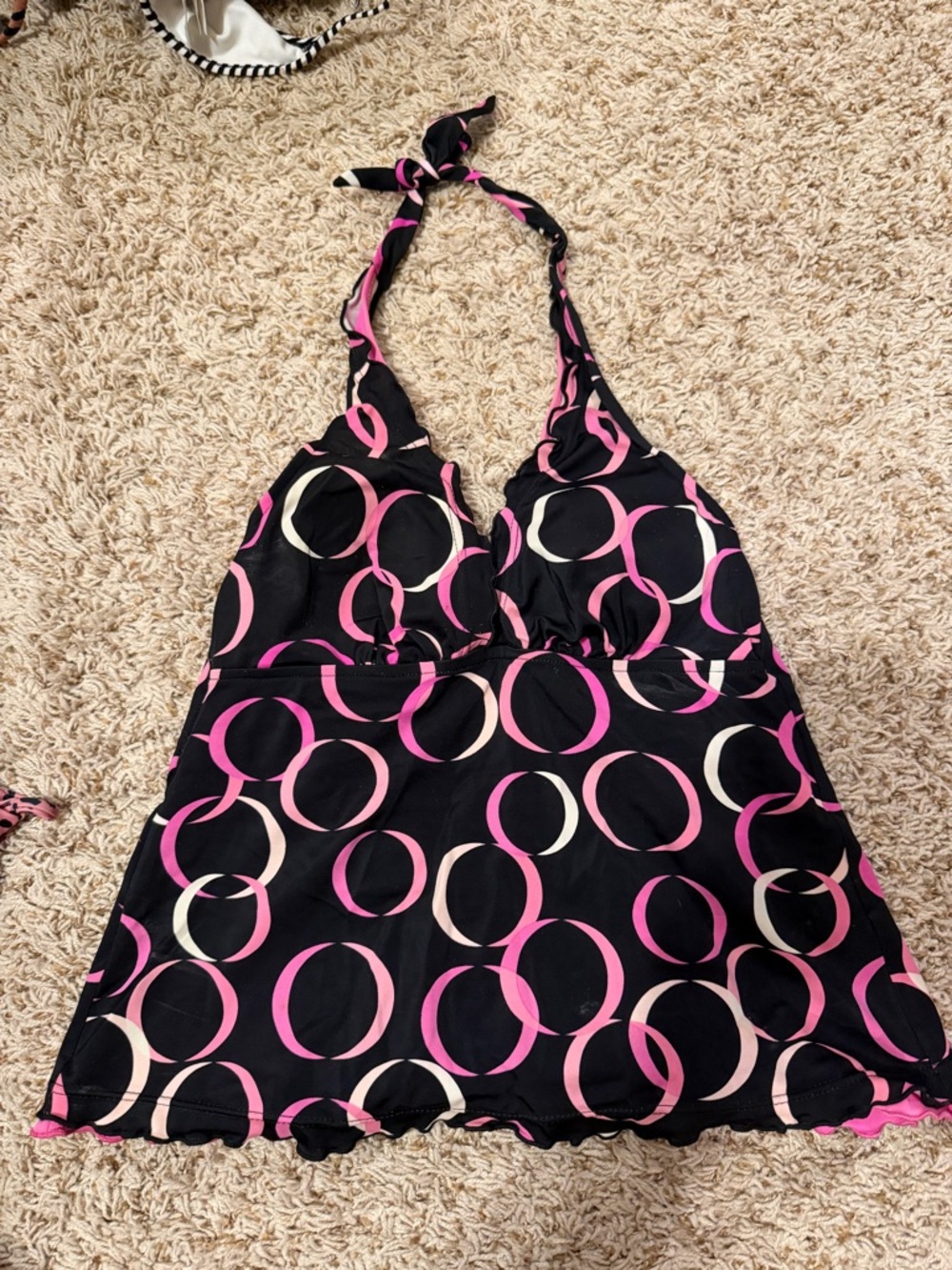 Halter Swim Top in Black with Pink Ring Print